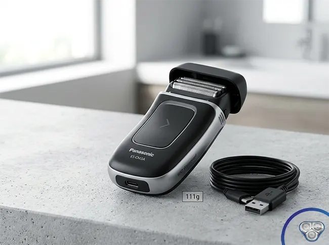 Panasonic ES-CM3A Swipe Right travel electric shaver 111g USB-C charging IPX7 waterproof compact palm-sized best travel shaver 2026